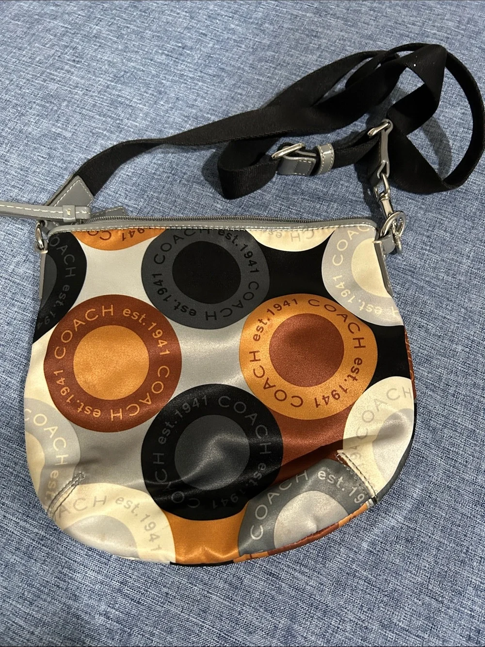 Coach Bronze, Brown, Black and Gray Signature Circle Crossbody Bag